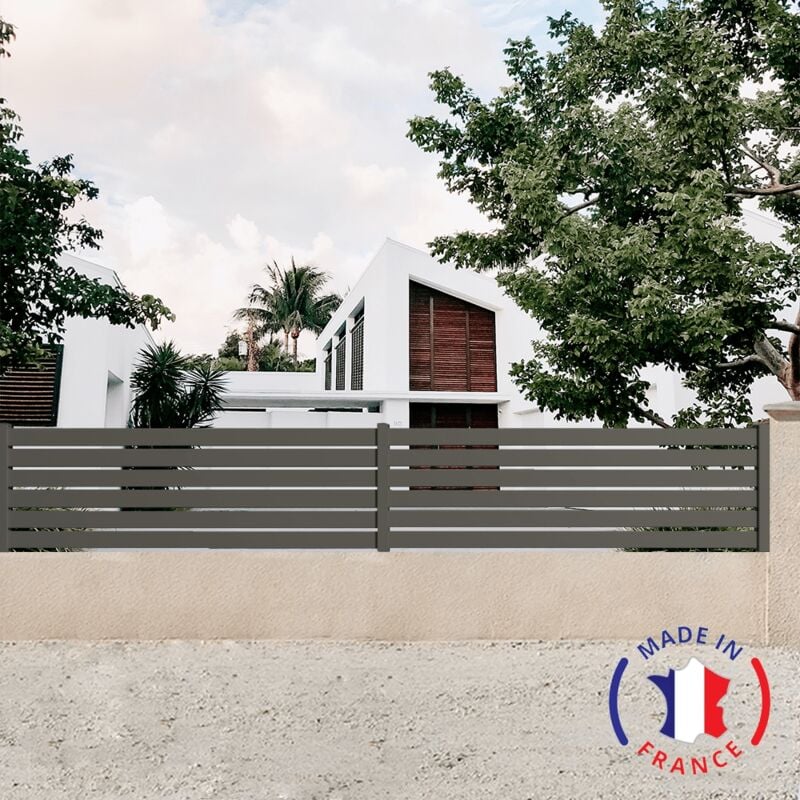 Clôture aluminium 6 lames modèle ajouré en kit - 2 éléments Dimensions L4154 mm (poteaux compris) x H675mm couleurs Gris Quartz ral 7039