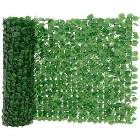 Clôture avec feuilles brise vue brise polyester plastique fil de fer 300 x 100 cm vert - Vert