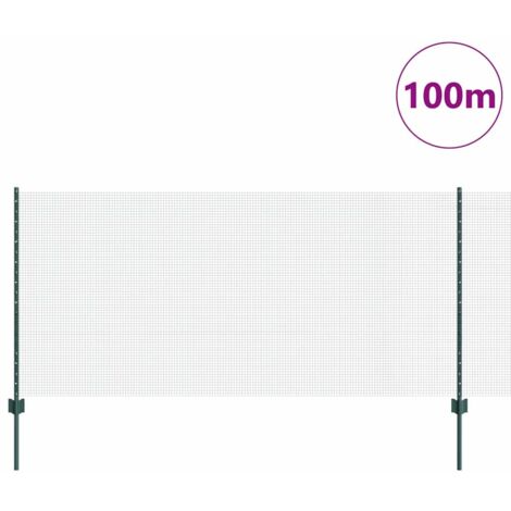 Clôture avec poteau Vert 1 x 100 m Acier et PVC