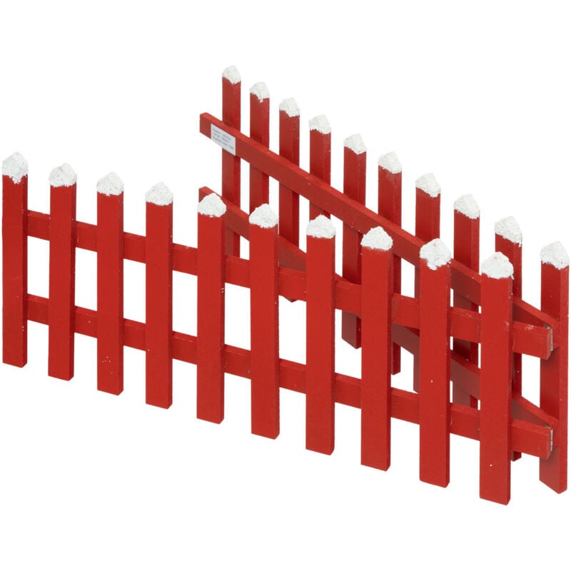 Déco de Noël Clôture en bois Rouge finition enneigé l 90 x h 20 cm - Feeric Christmas