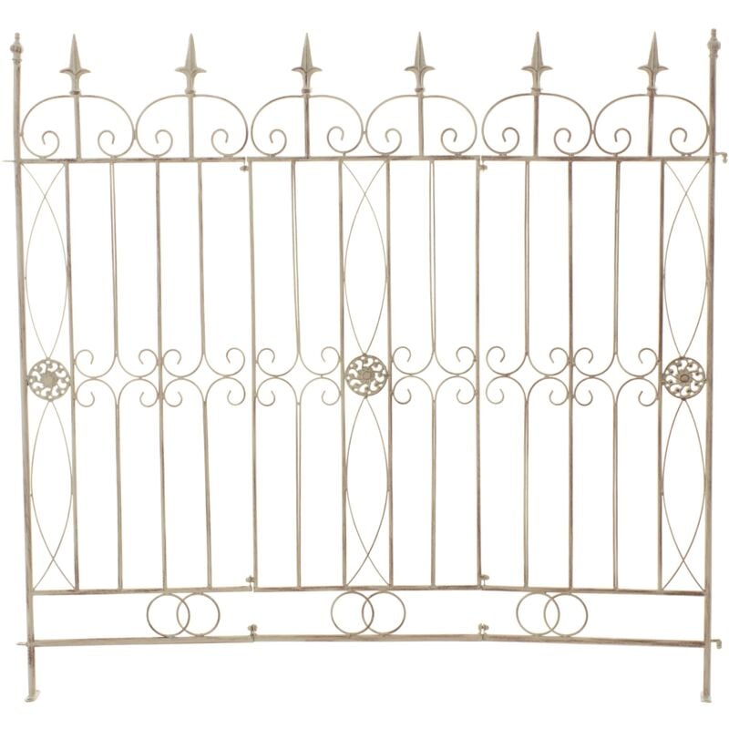Clôture bordure de jardin 115x125 cm en métal crème vieilli 100002949