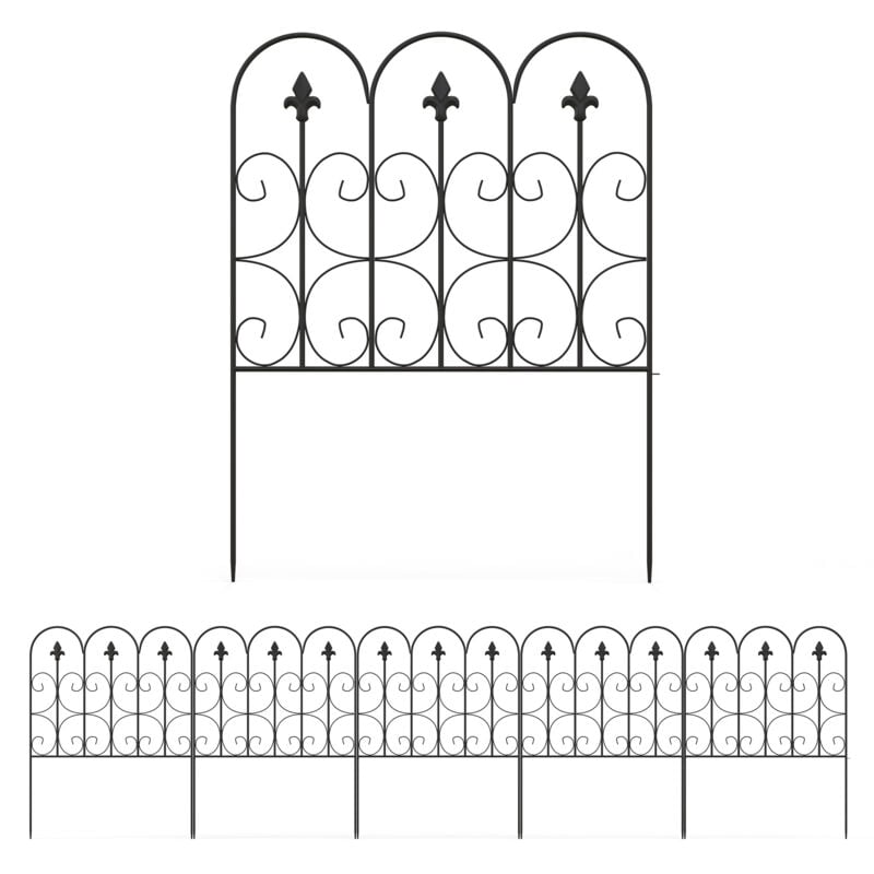 Outsunny - Clôture bordure de jardin dim. totales 307L x 83H cm métal époxy noir