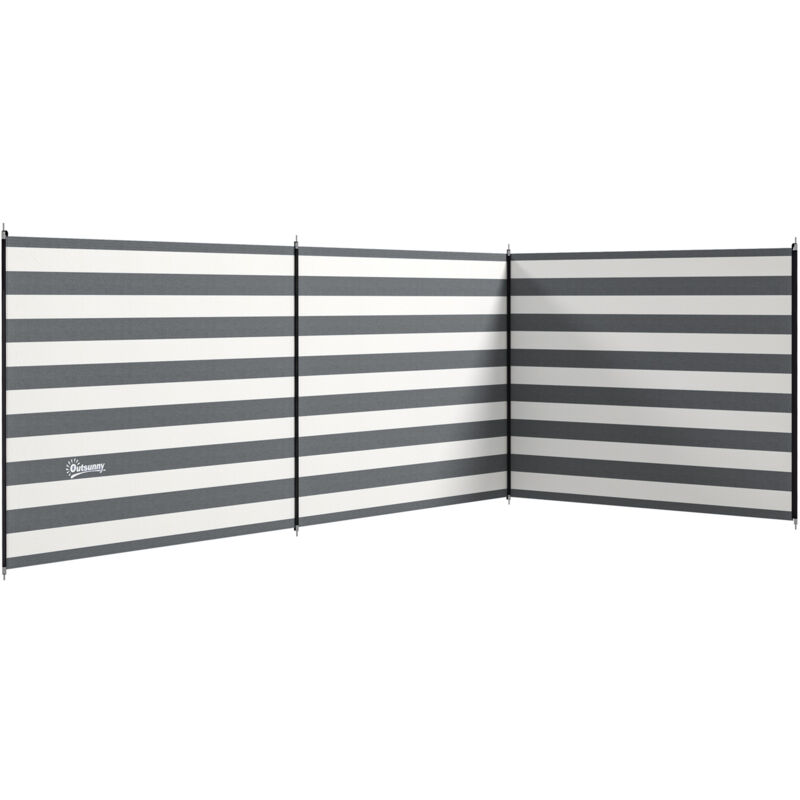 Outsunny - Paravent brise-vue de camping portable pliable avec sac de transport et poteaux dim. 540 cm x 150 cm acier polyester gris blanc rayé