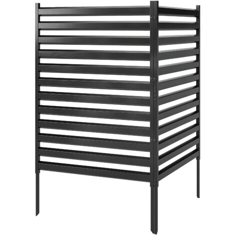 Clôture de jardin 2 panneaux 91x152 cm métal brise-vue avec poteaux et capuchons de protection noir inoxydable