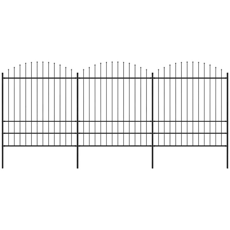 Clôture de jardin à dessus en lance Acier (1,75-2)x5,1 m Noir