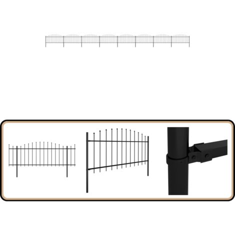 Clôture de jardin à dessus en lance Acier (0,5-0,75)x13,6m Noir - Clôture De Jardin - Clôture En Acier - Clôture Design - Clôture Sécurisée - Clôture Inviolable