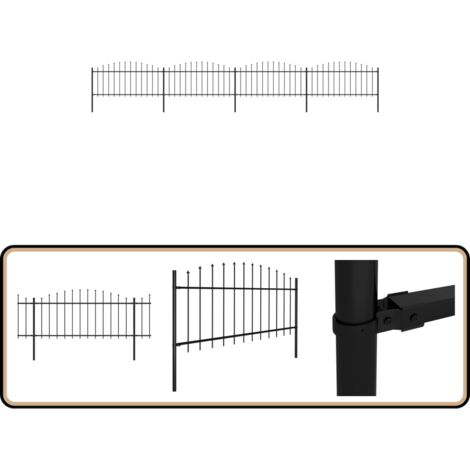 Clôture de jardin à dessus en lance Acier (0,5-0,75)x6,8 m Noir - Clôture De Jardin - Clôture En Acier - Clôture Design - Clôture Sécurisée - Clôture Inviolable