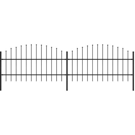 Clôture de jardin à dessus en lance Acier (0,75-1)x13,6 m Noir
