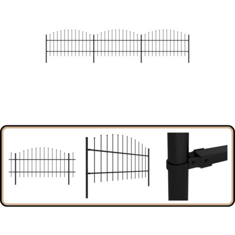 Clôture de jardin à dessus en lance Acier (0,75-1)x5,1 m Noir - Clôture De Jardin - Clôture En Acier - Clôture Noire - Clôture Sécurisée - Clôture Design