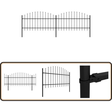 Clôture de jardin à dessus en lance Acier (1-1,25)x3,4 m Noir - Clôture De Jardin - Clôture En Acier - Clôture Noire - Clôture Sécurisée - Clôture Design