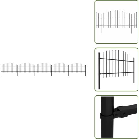 Clôture de jardin à dessus en lance Acier (1-1,25)x8,5 m Noir - Clôture De Jardin - Clôture En Acier - Clôture De Sécurité - Clôture Design - Barrière De Jardin