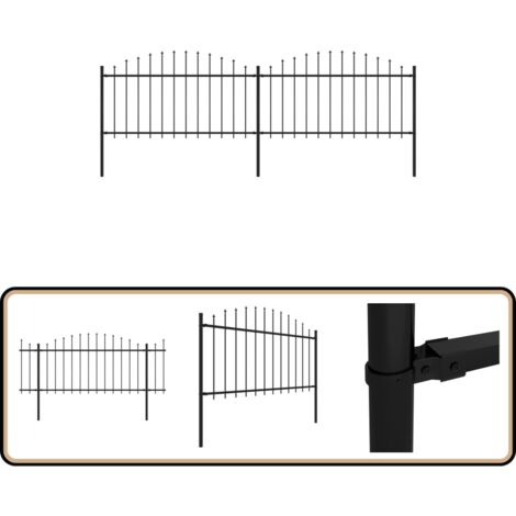 Clôture de jardin à dessus en lance Acier (1,25-1,5)x3,4 m Noir - Clôture De Jardin - Clôture En Acier - Clôture Noire - Clôture Sécurisée - Clôture Design