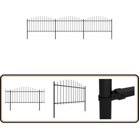 Clôture de jardin à dessus en lance Acier (1,25-1,5)x5,1 m Noir - Clôture De Jardin - Clôture En Acier - Clôture Design - Clôture Moderne - Clôture Sécurisée
