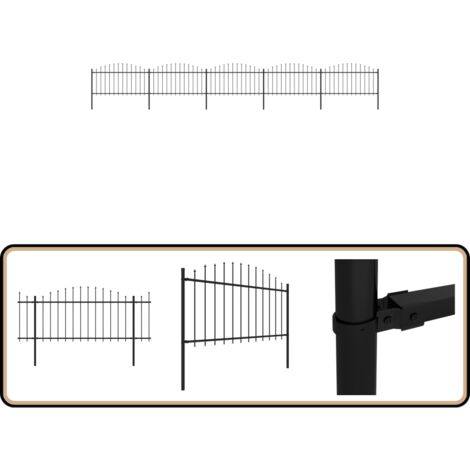 Clôture de jardin à dessus en lance Acier (1,25-1,5)x8,5 m Noir - Clôture De Jardin - Clôture En Acier - Clôture Noire - Clôture Sécurisée - Clôture Design