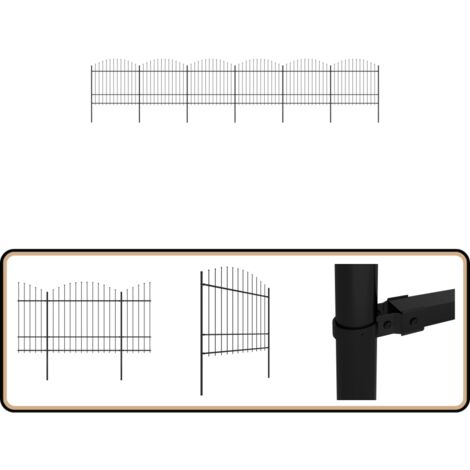 Clôture de jardin à dessus en lance Acier (1,5-1,75)x10,2m Noir - Clôture De Jardin - Clôture En Acier - Clôture Design - Clôture Moderne - Clôture Sécurisée