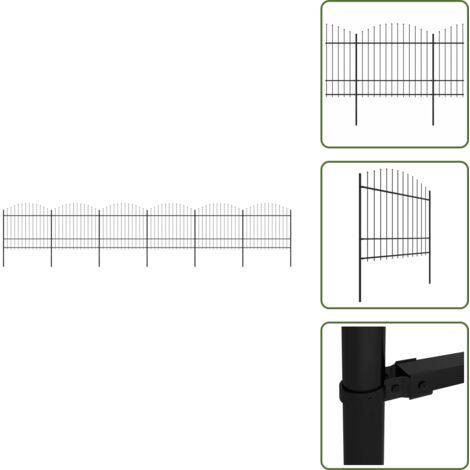 Clôture de jardin à dessus en lance Acier (1,5-1,75)x10,2m Noir - Clôture De Jardin - Clôture En Acier - Clôture Design - Clôture Moderne - Clôture Sécurisée