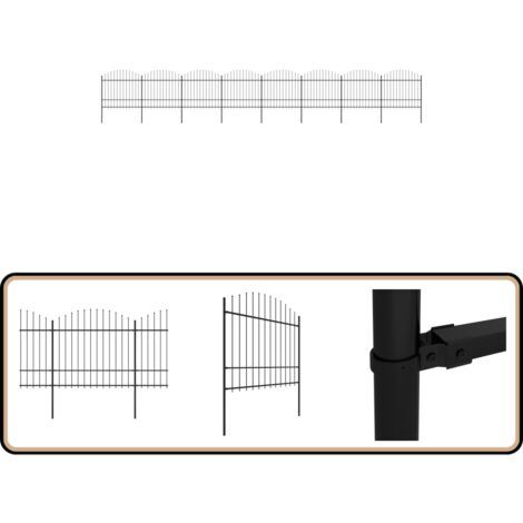 Clôture de jardin à dessus en lance Acier (1,5-1,75)x13,6m Noir - Clôture De Jardin - Clôture En Acier - Clôture Avec Picots - Clôture De Sécurité - Clôture Design