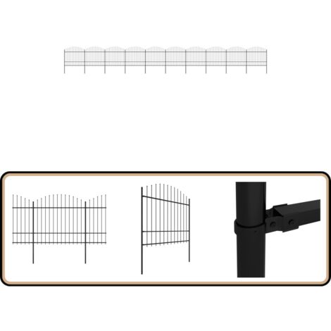 Clôture de jardin à dessus en lance Acier (1,5-1,75)x17 m Noir - Clôture De Jardin - Clôture En Acier - Clôture Avec Picots - Clôture De Sécurité - Clôture Design