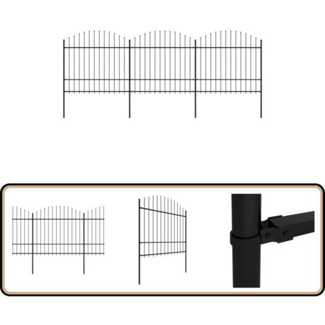 Clôture de jardin à dessus en lance Acier (1,5-1,75)x5,1 m Noir - Clôture De Jardin - Clôture En Acier - Clôture Sécurisée - Clôture Design - Clôture Moderne