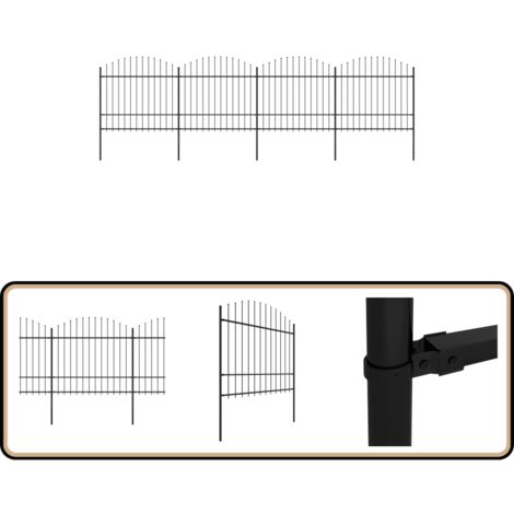 Clôture de jardin à dessus en lance Acier (1,5-1,75)x6,8 m Noir - Clôture Jardin - Clôture Acier - Clôture Hauteur 1.5 Mètres - Clôture Hauteur 1.75 Mètres - Clôture Design Moderne