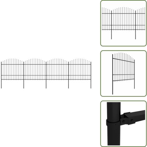 Clôture de jardin à dessus en lance Acier (1,5-1,75)x6,8 m Noir - Clôture Jardin - Clôture Acier - Clôture Hauteur 1.5 Mètres - Clôture Hauteur 1.75 Mètres - Clôture Design Moderne