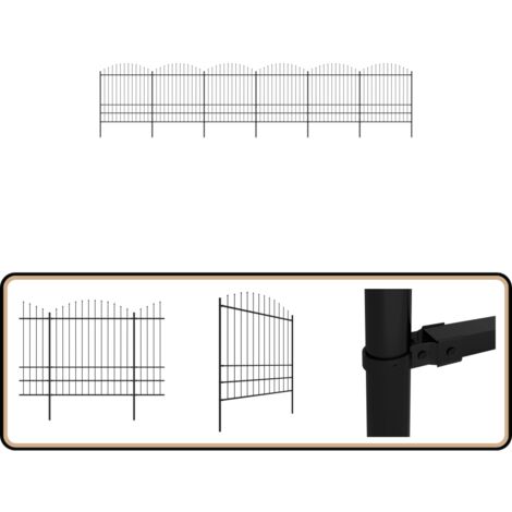 Clôture de jardin à dessus en lance Acier (1,75-2)x10,2 m Noir - Clôture De Jardin - Clôture En Acier - Clôture De Sécurité - Clôture Design - Clôture Moderne