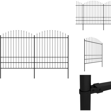 Clôture de jardin à dessus en lance Acier (1,75-2)x3,4 m Noir - Clôture De Jardin - Clôture En Acier - Clôture Noire - Clôture Sécurisée - Clôture Design
