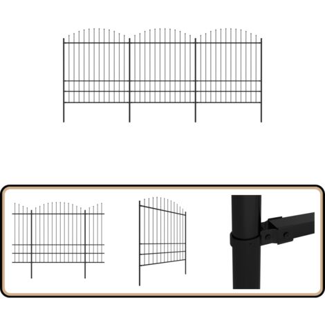 Clôture de jardin à dessus en lance Acier (1,75-2)x5,1 m Noir - Clôture De Jardin - Clôture En Acier - Clôture Design - Clôture Moderne - Clôture Sécurisée