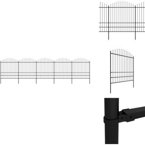 Clôture de jardin à dessus en lance Acier (1,75-2)x8,5 m Noir - Clôture De Jardin - Clôture En Acier - Clôture Sécurisée - Clôture Design - Clôture Moderne