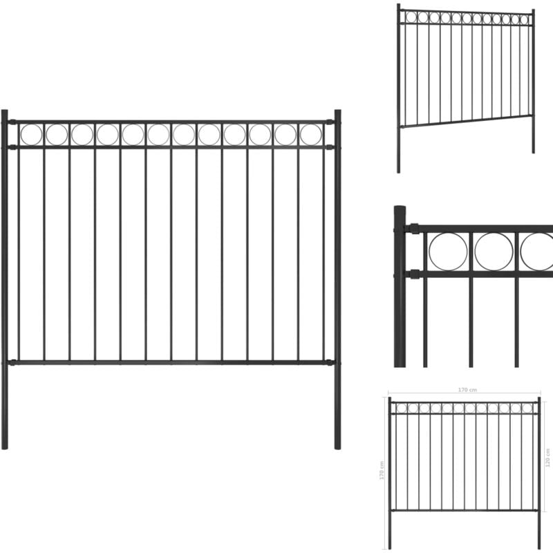 Vidaxl - Clôture de jardin Acier 1,7x1,2 m Noir - Clôture Jardin - Clôture Acier - Clôture Decorative - Clôture Privée - Barriere Jardin
