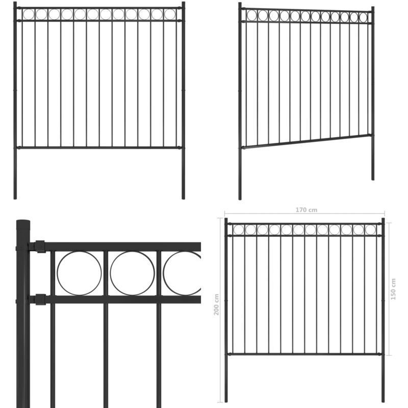 Vidaxl - Clôture de jardin Acier 1,7x1,5 m Noir - Clôture Jardin - Clôture Acier - Clôture Decorative - Barriere Jardin - Intimité Jardin - Home &