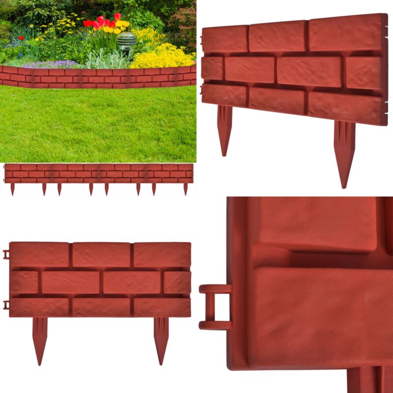 Clôture de jardin avec design de briques 11 pcs - diviseur de pelouse - diviseurs de pelouse - Home & Living - Rouge