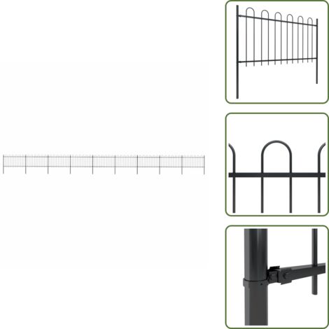 Clôture de jardin avec dessus en cerceau Acier 15,3 x 1 m Noir - Clôture De Jardin - Clôture En Acier - Clôture Decorative - Clôture Noire - Clôture Résistante