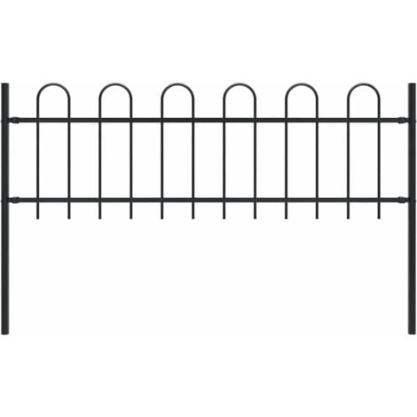 Clôture de jardin avec dessus en cerceau Acier 1,7 m Noir