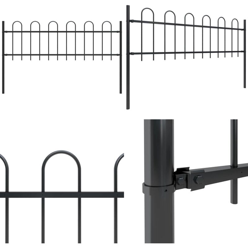 Vidaxl - Clôture de jardin avec dessus en cerceau Acier 1,8 m Noir - Clôture De Jardin - Clôture En Acier - Clôture Decorative - Clôture Robuste