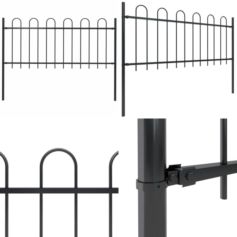 Vidaxl - Clôture de jardin avec dessus en cerceau Acier 1,8 m Noir - Clôture De Jardin - Clôture En Acier - Clôture Decorative - Clôture Noire