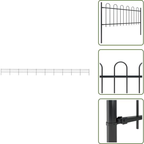 Clôture de jardin avec dessus en cerceau Acier 17 x 0,8 m Noir - Clôture De Jardin - Clôture En Acier - Clôture Decorative - Clôture Noire - Clôture Résistante