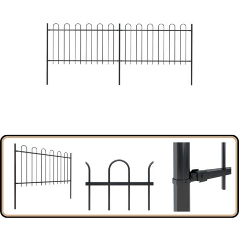 Clôture de jardin avec dessus en cerceau Acier 3,4 x 1 m Noir - Clôture De Jardin - Clôture En Acier - Clôture Decorative - Clôture Noire - Clôture Résistante