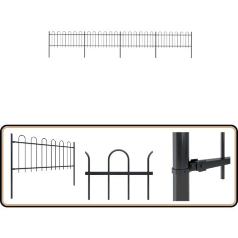 Clôture de jardin avec dessus en cerceau Acier 6,8 x 0,8 m Noir - Clôture De Jardin - Clôture En Acier - Clôture Decorative - Clôture Noire - Clôture Résistante