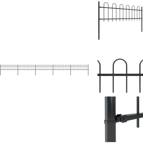 Clôture de jardin avec dessus en cerceau Acier 8,5 x 0,6 m Noir - Clôture De Jardin - Clôture En Acier - Clôture Decorative - Clôture Noire - Clôture Résistante