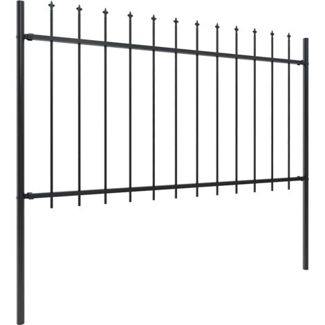 Clôture de jardin avec dessus en forme de lance en acier 1070 x 100 cm Noir