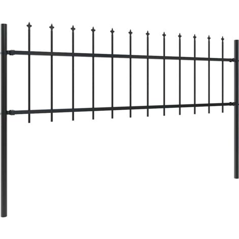 Clôture de jardin avec dessus en forme de lance en acier 1426 x 60 cm Noir