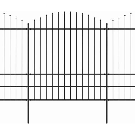 Clôture de jardin avec dessus en forme de lance en acier 359 x 200 cm Noir