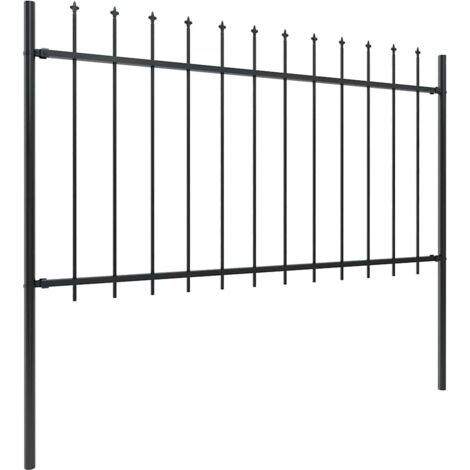 Clôture de jardin avec dessus en forme de lance en acier 537 x 100 cm Noir