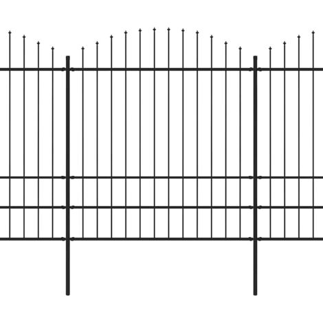 Clôture de jardin avec dessus en forme de lance en acier 537 x 200 cm Noir