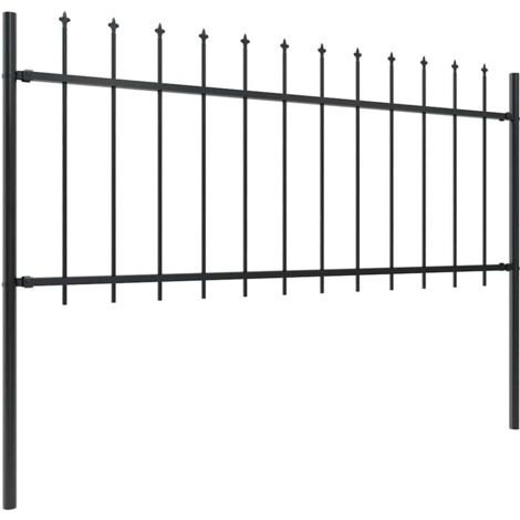 Clôture de jardin avec dessus en forme de lance en acier 537 x 80 cm Noir