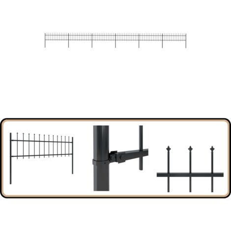 Clôture de jardin avec dessus en lance Acier 10,2 x 0,6 m Noir - Clôture De Jardin - Clôture En Acier - Clôture Decorative - Clôture Noire - Clôture Sécurisé