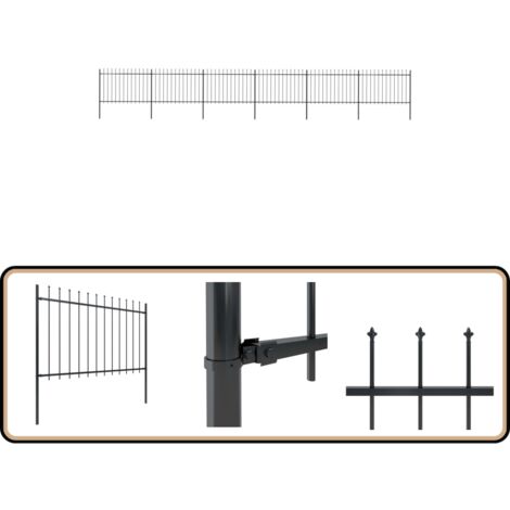 Clôture de jardin avec dessus en lance Acier 10,2 x 1,2 m Noir - Clôture De Jardin - Clôture En Acier - Clôture Decorative - Clôture Noire - Clôture Sécurisé