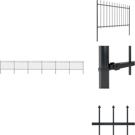 Clôture de jardin avec dessus en lance Acier 10,2 x 1,2 m Noir - Clôture De Jardin - Clôture En Acier - Clôture Decorative - Clôture Noire - Clôture Sécurisé