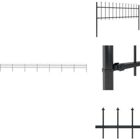 Clôture de jardin avec dessus en lance Acier 11,9 x 0,6 m Noir - Clôture Jardin - Clôture Acier - Clôture Decorative - Clôture  Sécurité - Clôture Extérieur